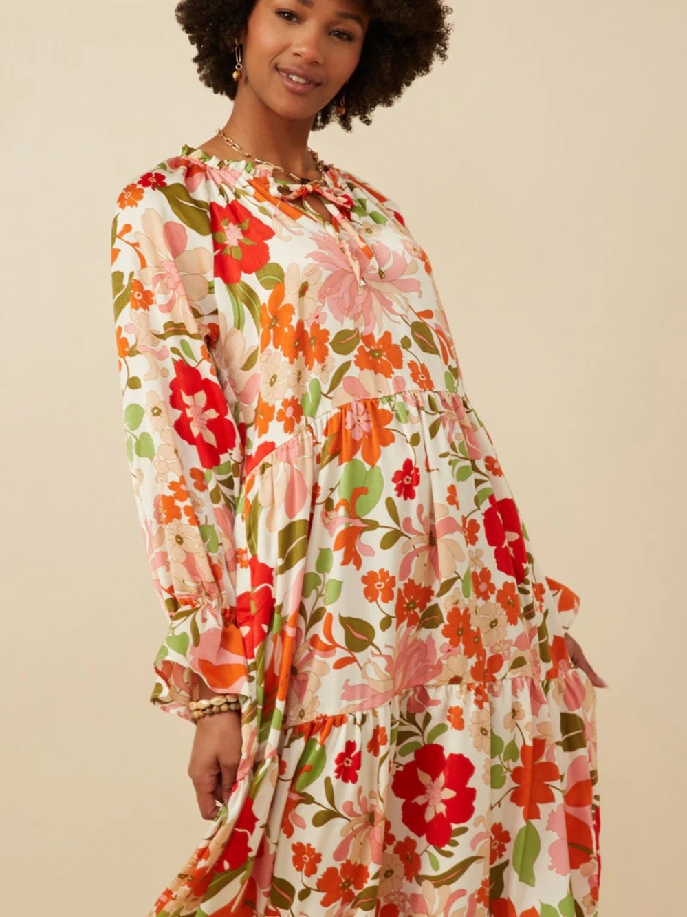Hayden LA Satin Floral Tie Neck Tiered Maxi Dress - Picture 10 of 14